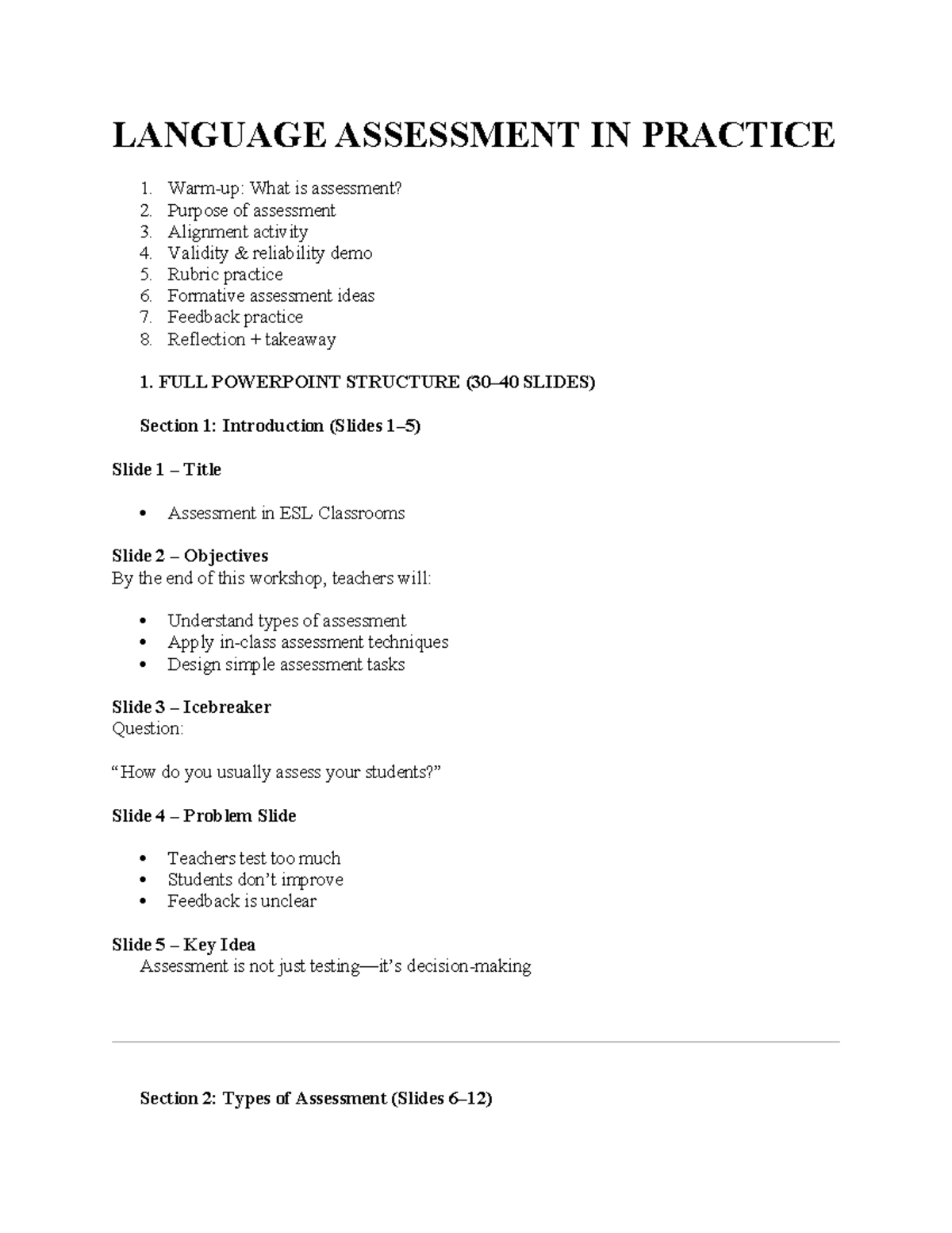 LANGUAGE ASSESSMENT IN PRACTICE: Techniques & Strategies for ESL ...