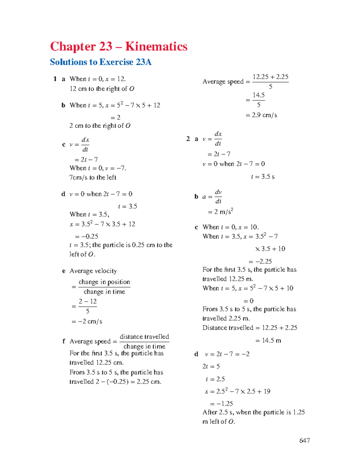 Chapter 23 - Kinematics: Worked Solutions to Exercises 23A, 23B, and ...