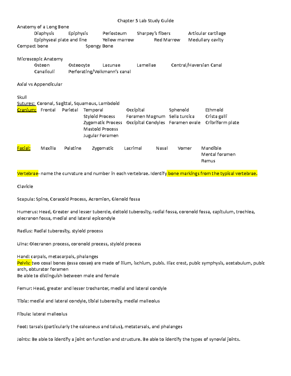 Chapter 5 Lab Study Guide: Anatomy & Microscopic Structure of Bones ...