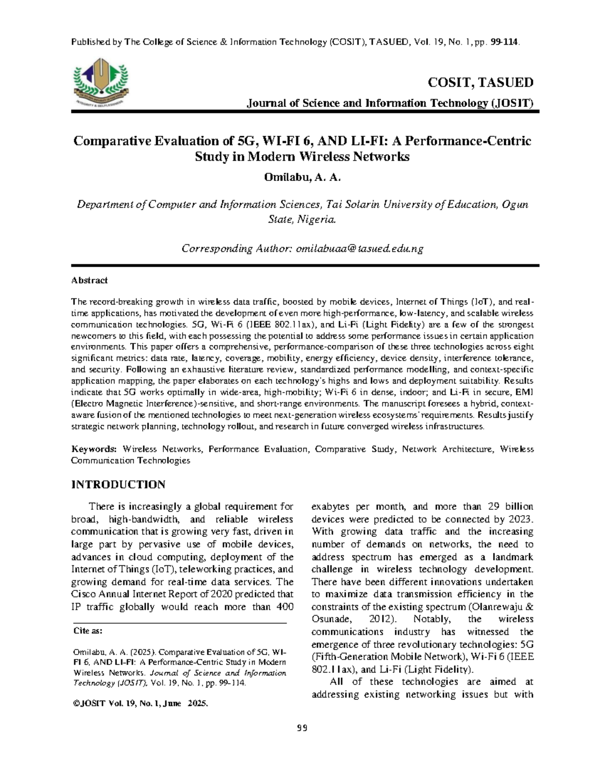 Comparative Study of 5G, WiFi 6, and LiFi Technologies in Wireless ...