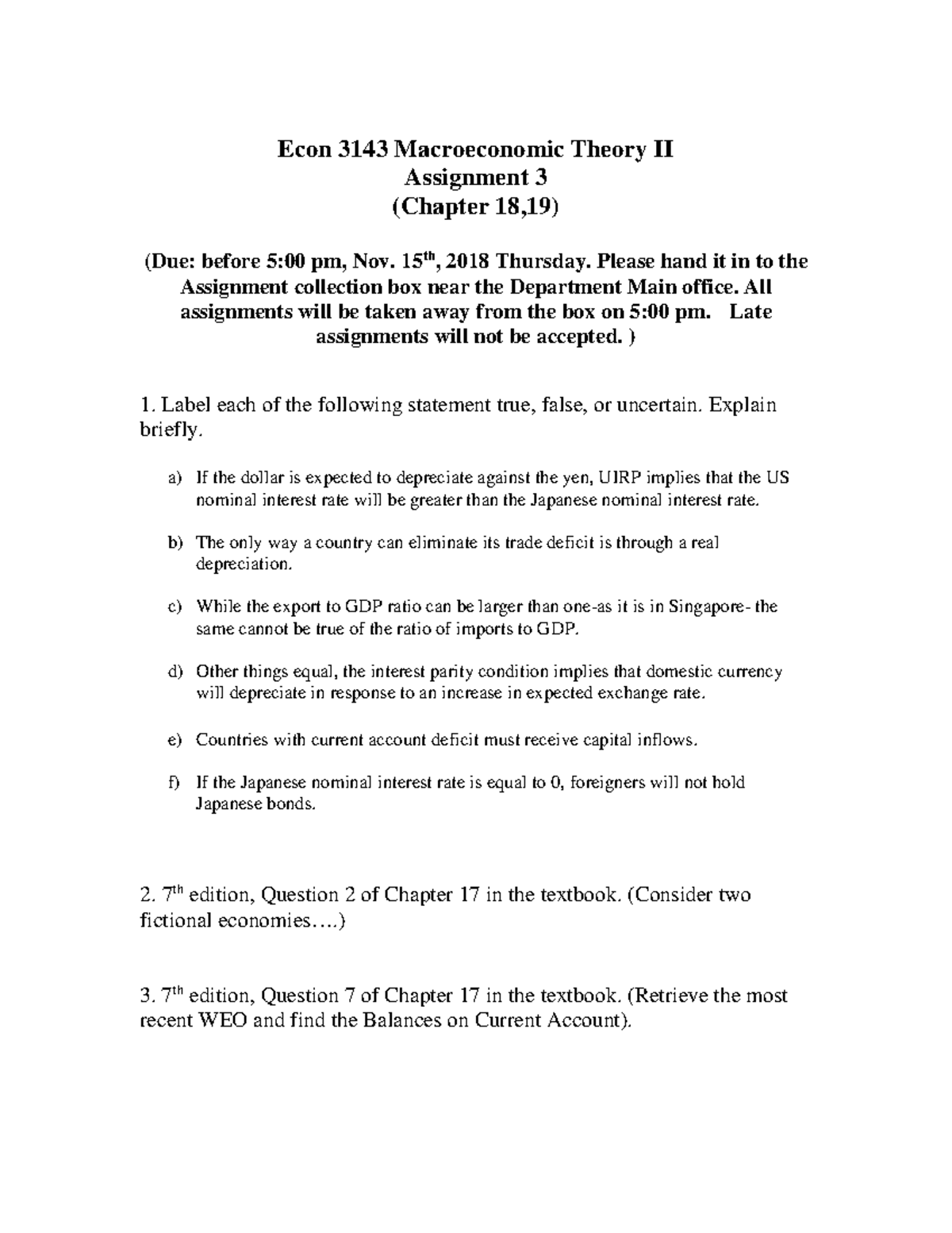 Econ 3143 - Macroeconomic Theory II: Assignment 3 Guidelines and Tasks ...