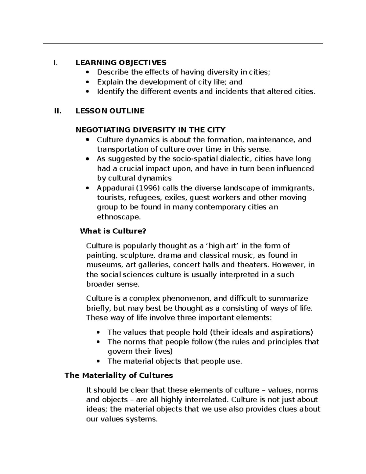 Group 2 - Negotiating Diversity in the City: Lesson Outline and Objectives - Document Preview