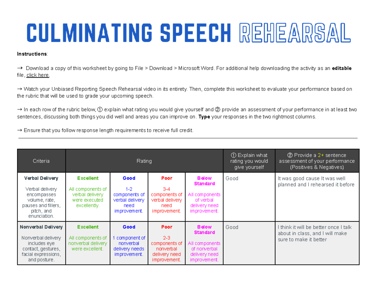 Copy of Culminating Speech Rehearsal - Instructions: Download a copy of ...