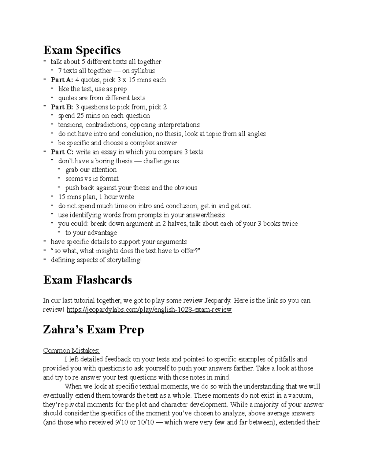 ENGL 1028 EXAM PREP - Key Strategies and Common Mistakes - Studocu