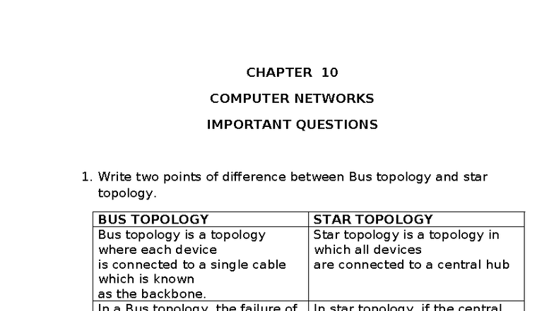 CHAPTER 10 COMPUTER NETWORKS KEY QUESTIONS AND DIFFERENCES - Studocu