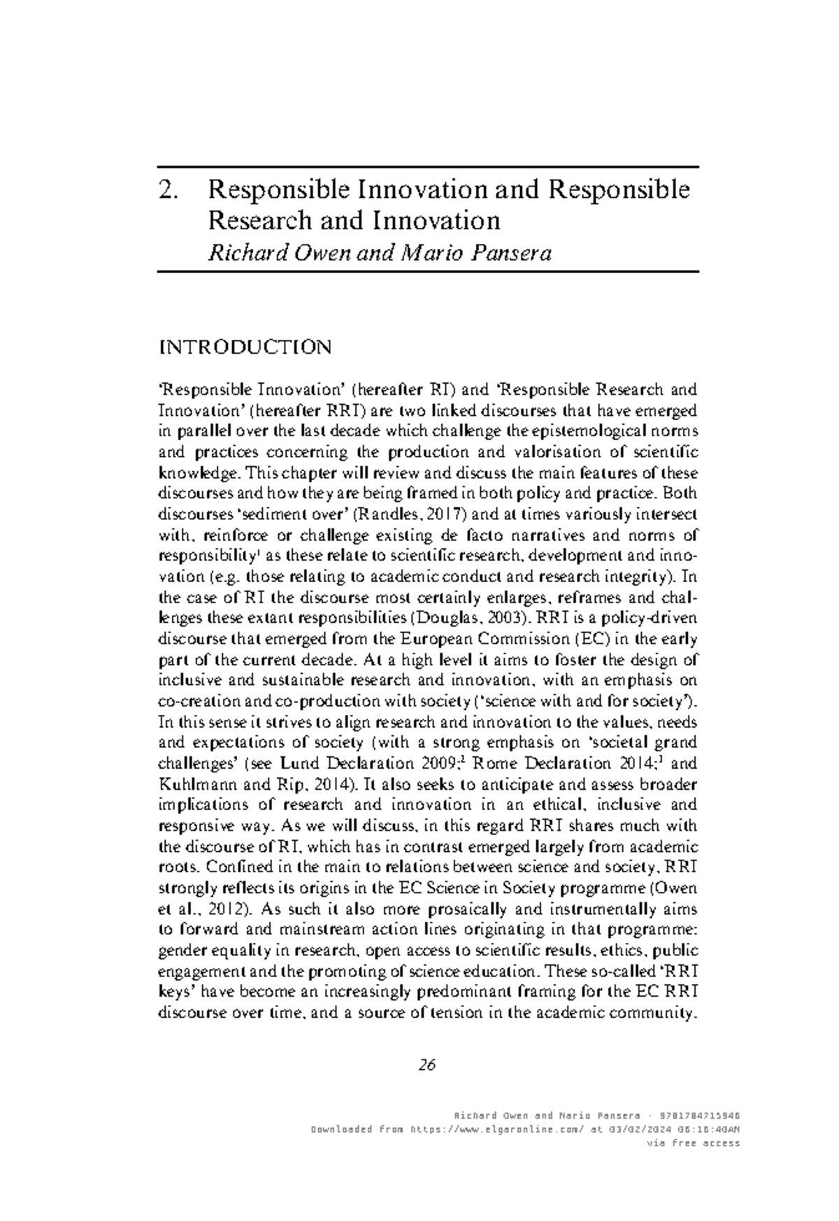 Responsible Innovation and Research: Insights and Challenges in RI/RRI ...
