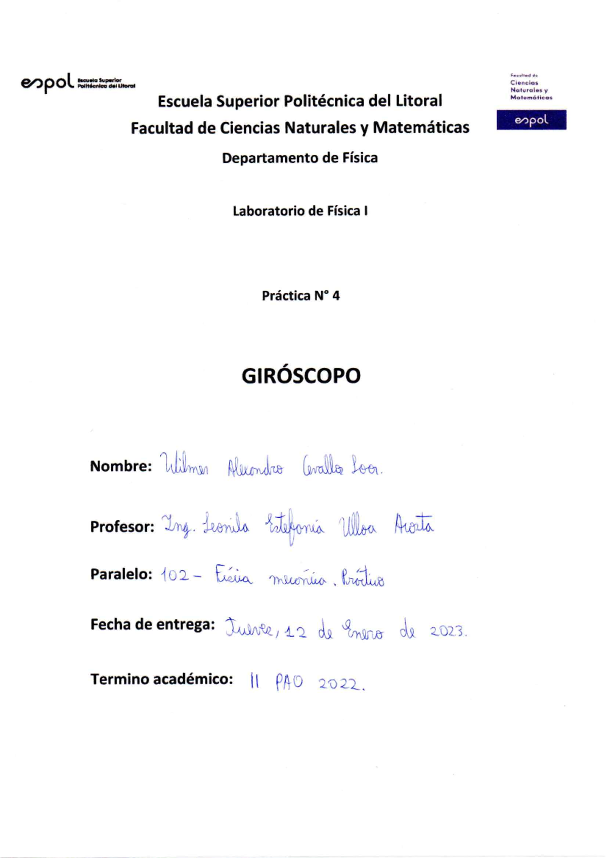 Informe 4 - Práctica de Giróscopo - Cevallos Loor P102 - Document Preview