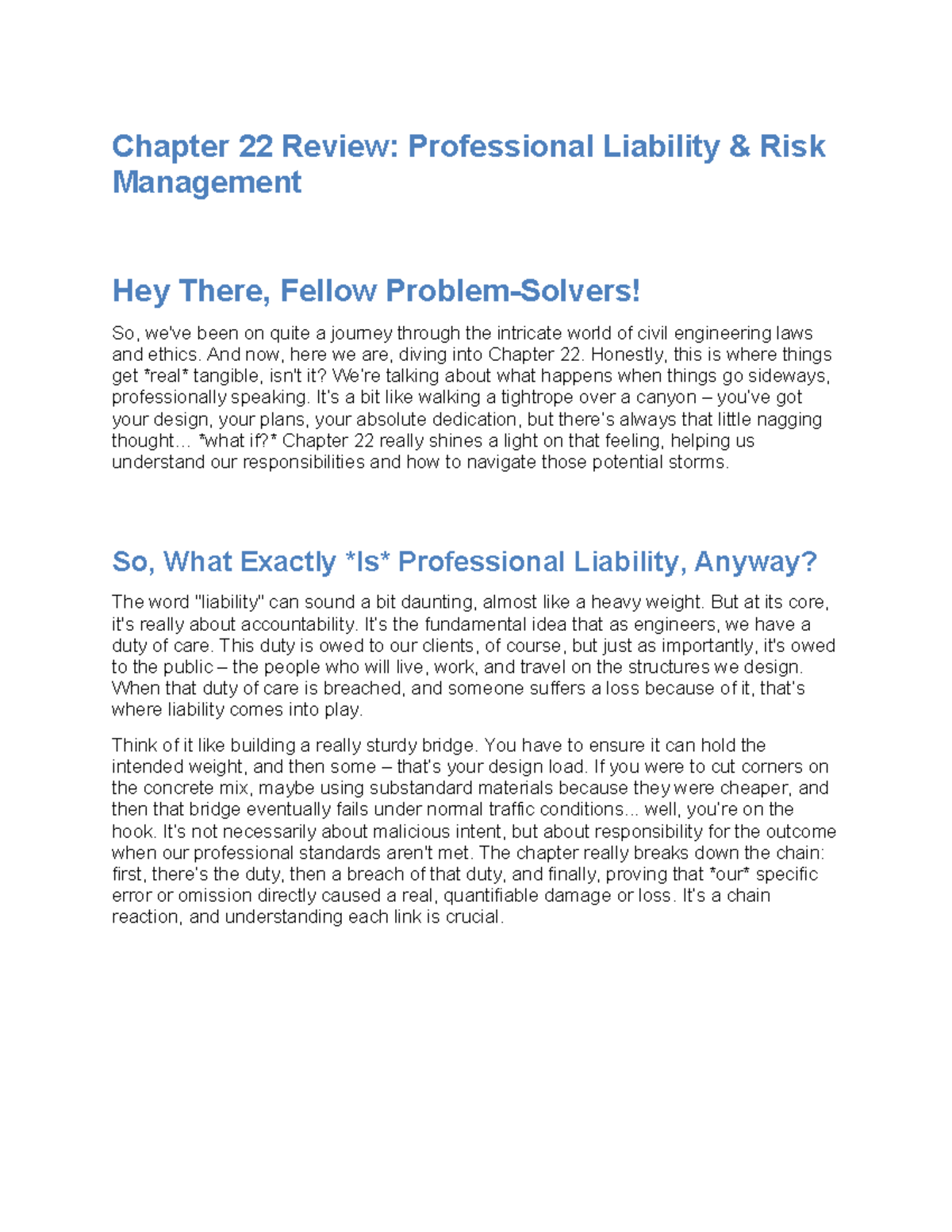 Chapter 22 Review: Professional Liability & Risk Management - Studocu