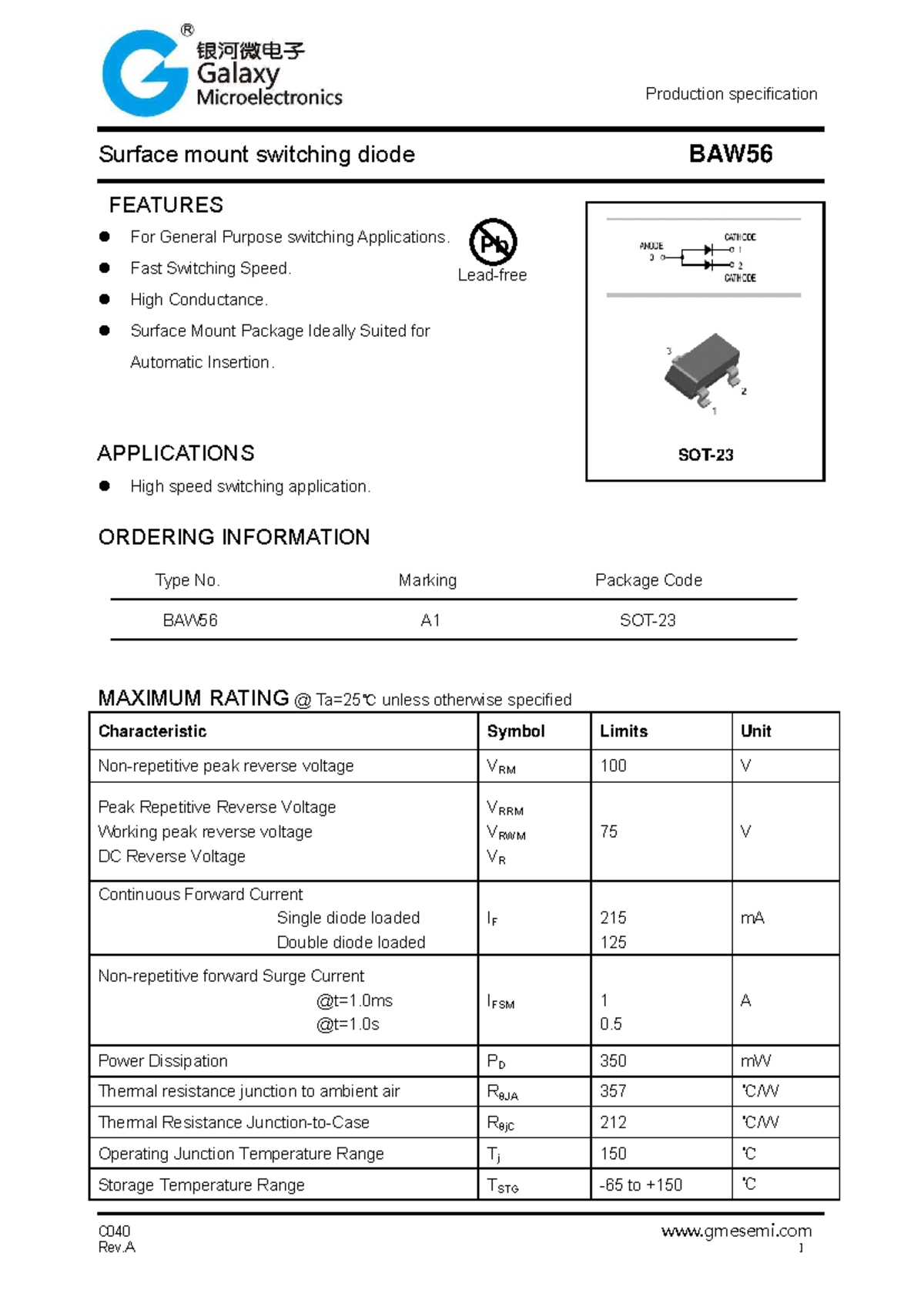 SMD BAW56 Component Data Sheet - Production Specification - Studocu