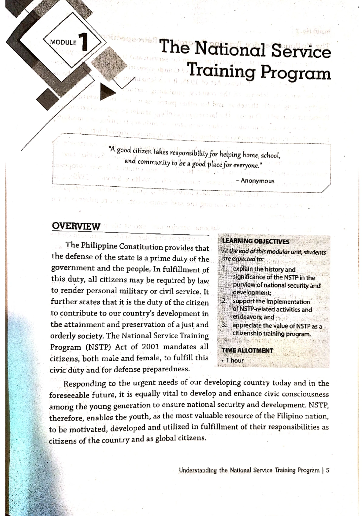 NATIONAL SERVICE TRAINING PROGRAM Guide Module 10: Project Activity ...