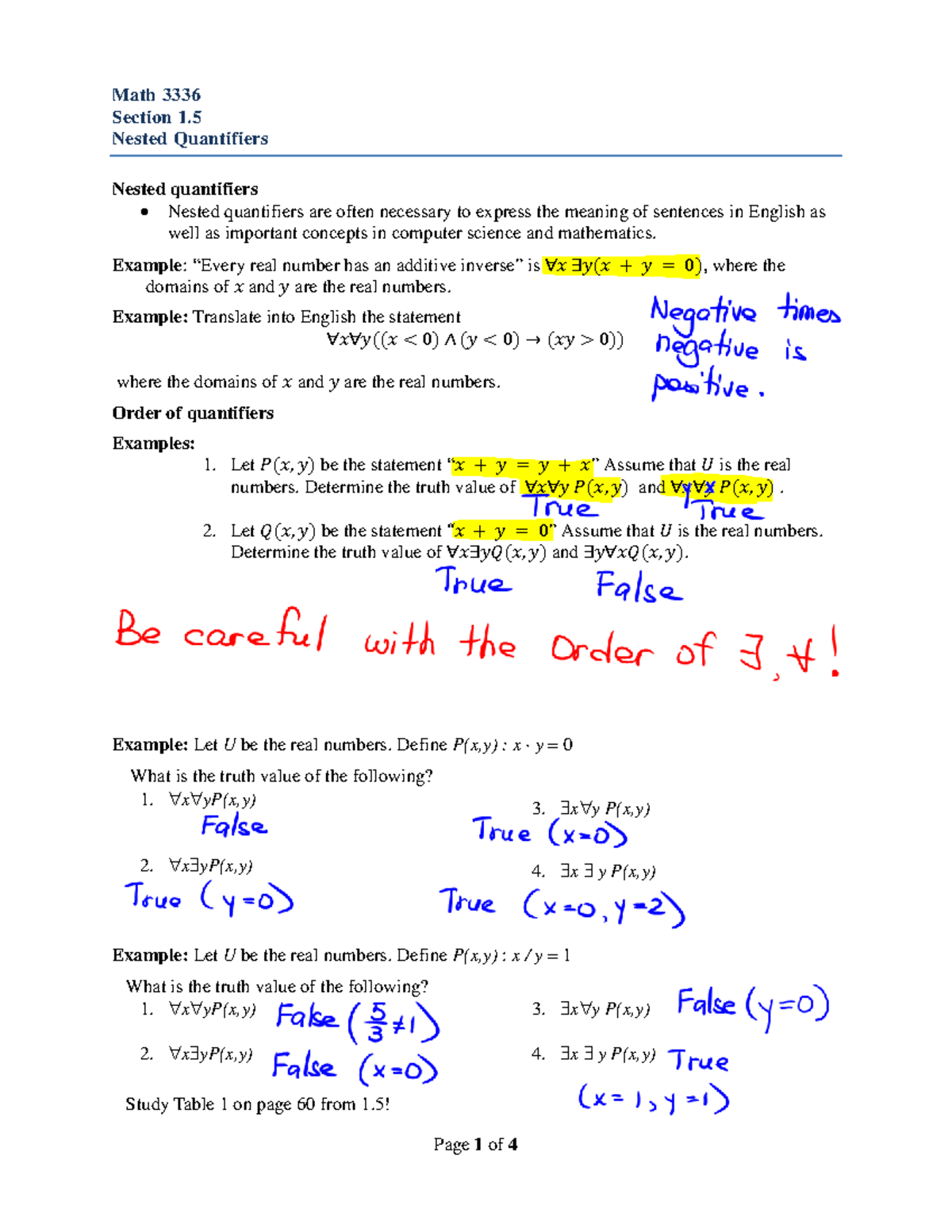 Discrete Mathematics - Lecture 1.5 Nested Quantifiers - Math 3336 ...