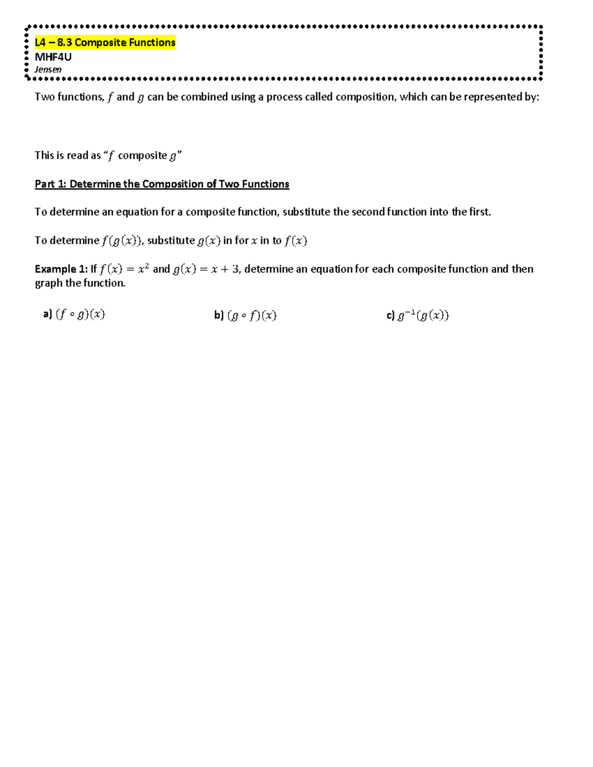L4 8.3 Composite Functions Notes MHF4U - Studocu