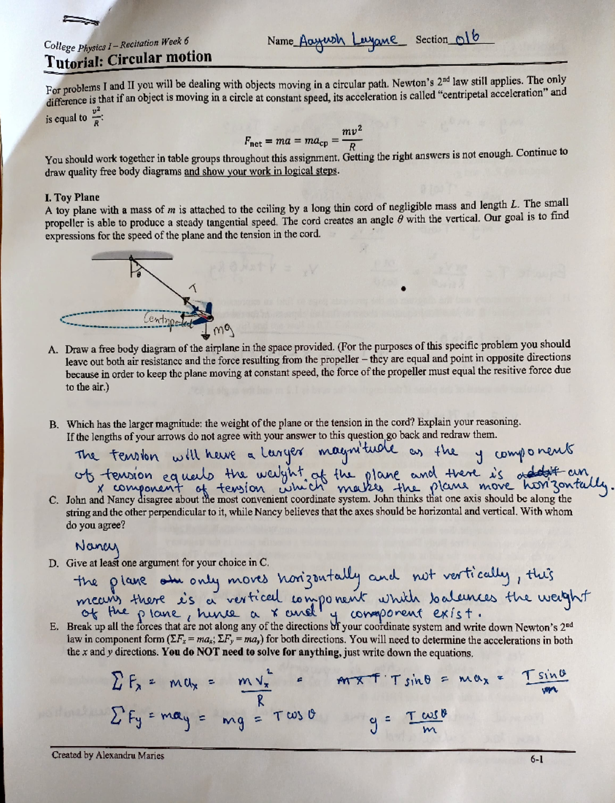 Physics I Recitation Notes: Circular Motion (Week 6) - Studocu