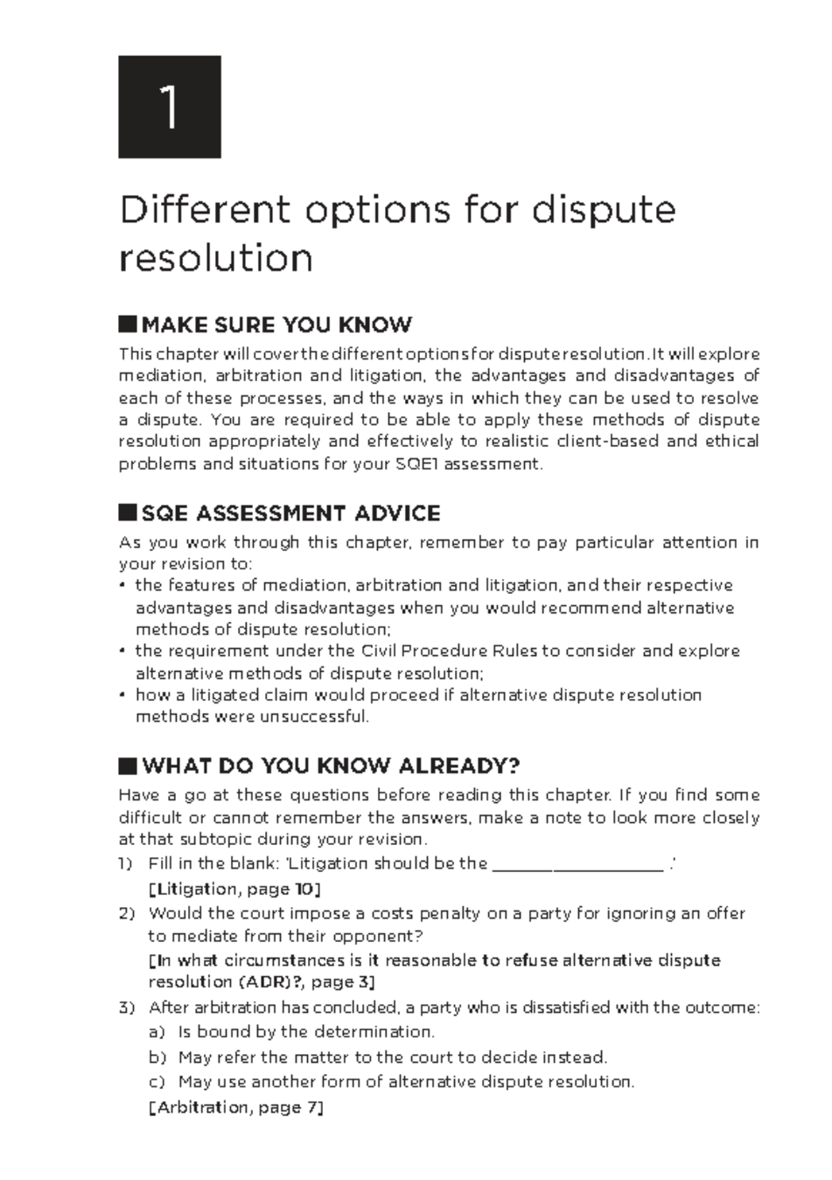 Chapter 1 - Different Options for Dispute Resolution (SQE1) - Studocu