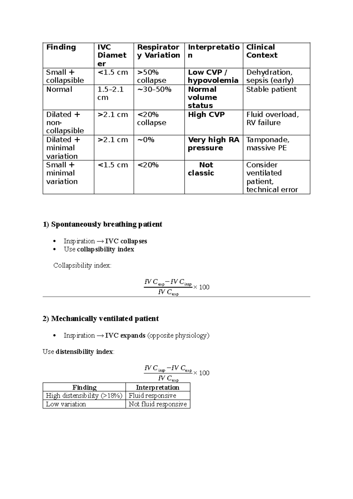POCUS: Clinical Interpretation of IVC and Lung Findings in ICU - Studocu