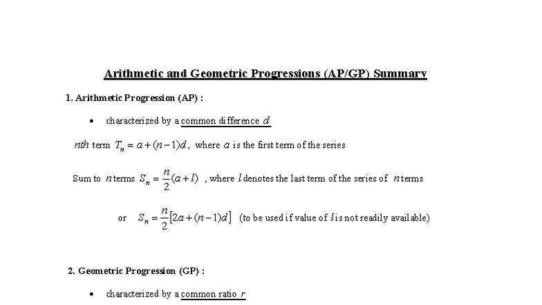 Arithmetic+and+Geometric+Progressions+APGP+Summary - Arithmetic and ...