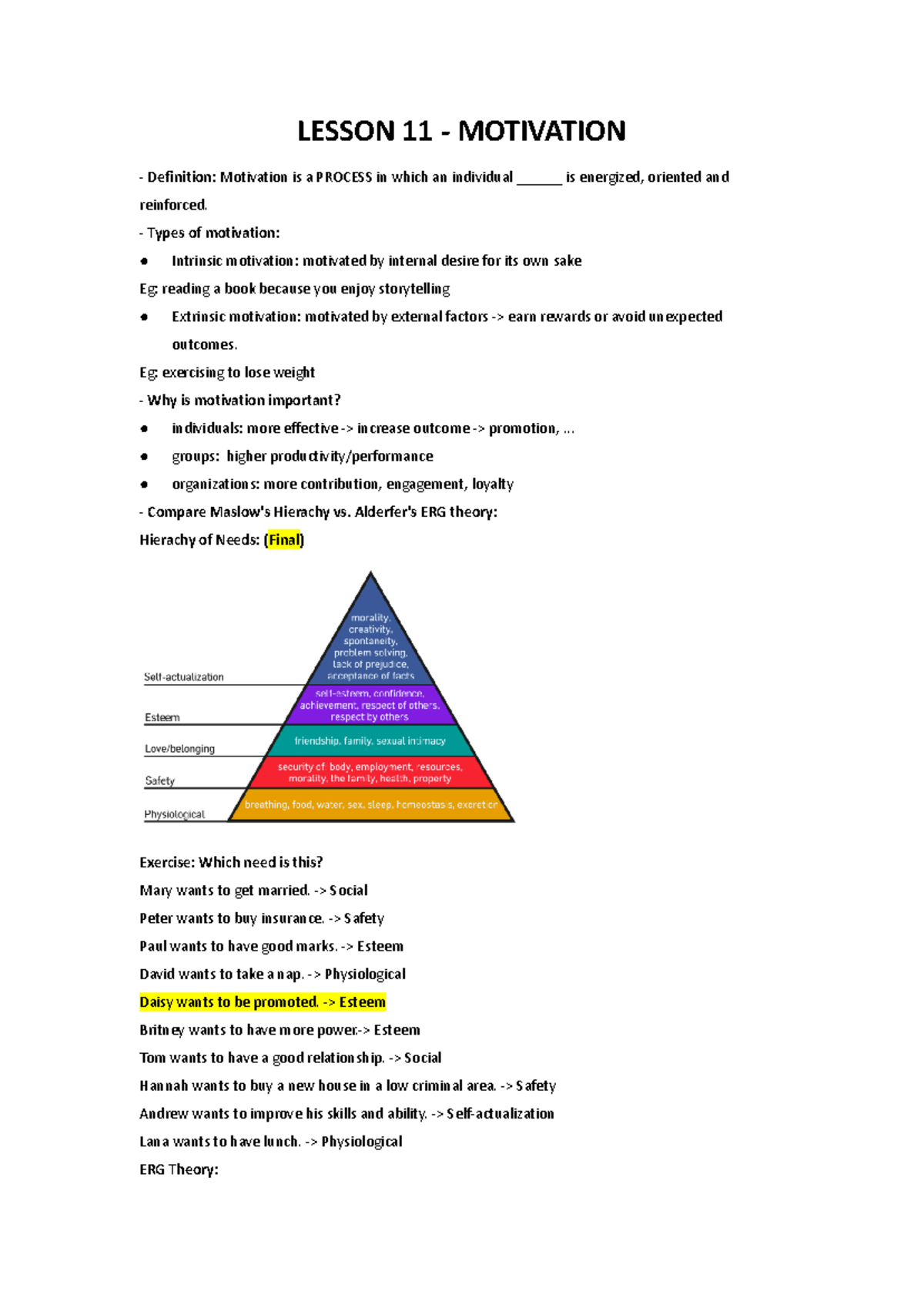 Lesson 11: Understanding Motivation and Theories (2019) - Studocu