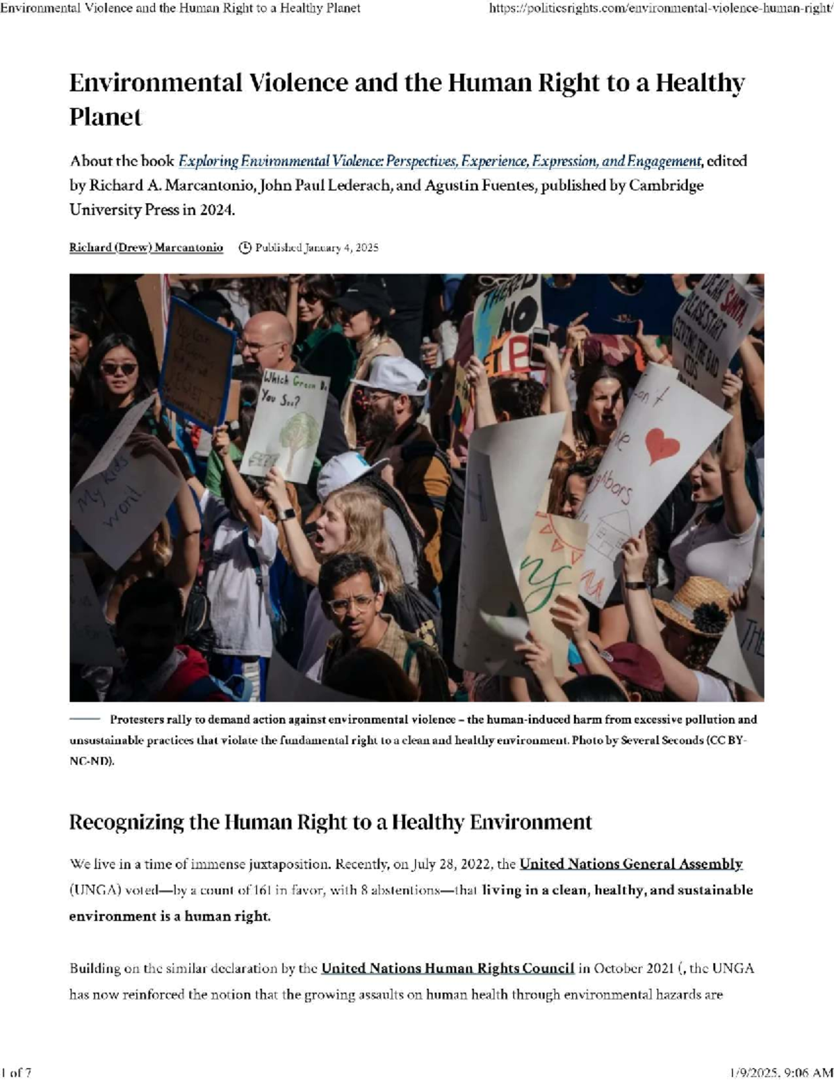 Environmental Violence and the Human Right to a Healthy Planet - Studocu