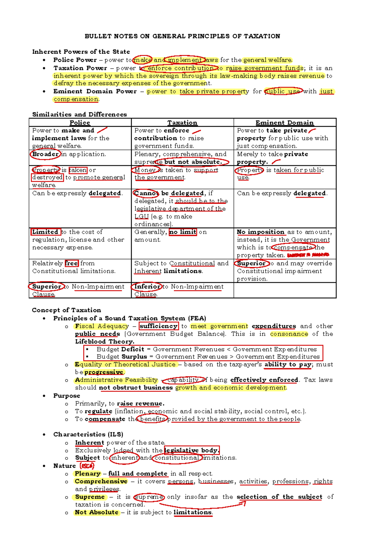 TAXATION NOTES: GENERAL PRINCIPLES AND INHERENT POWERS - Studocu