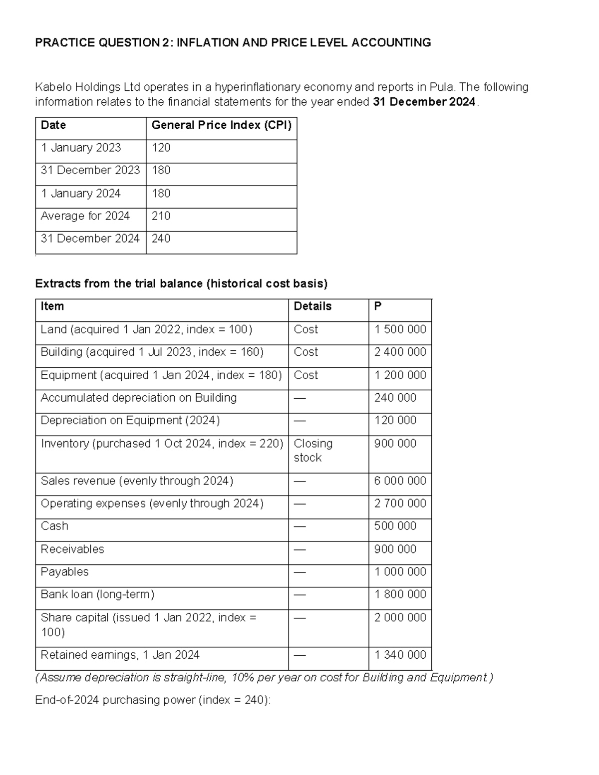 Price Level & Inflation Accounting Practice Q2 Solution - Studocu