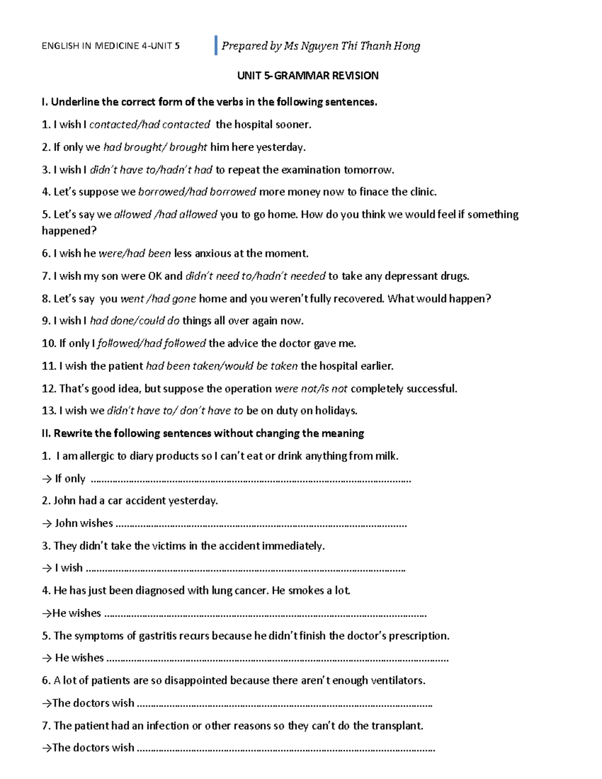 TEST 3 - Grammar Revision for ENGLISH IN MEDICINE 5 - Studocu