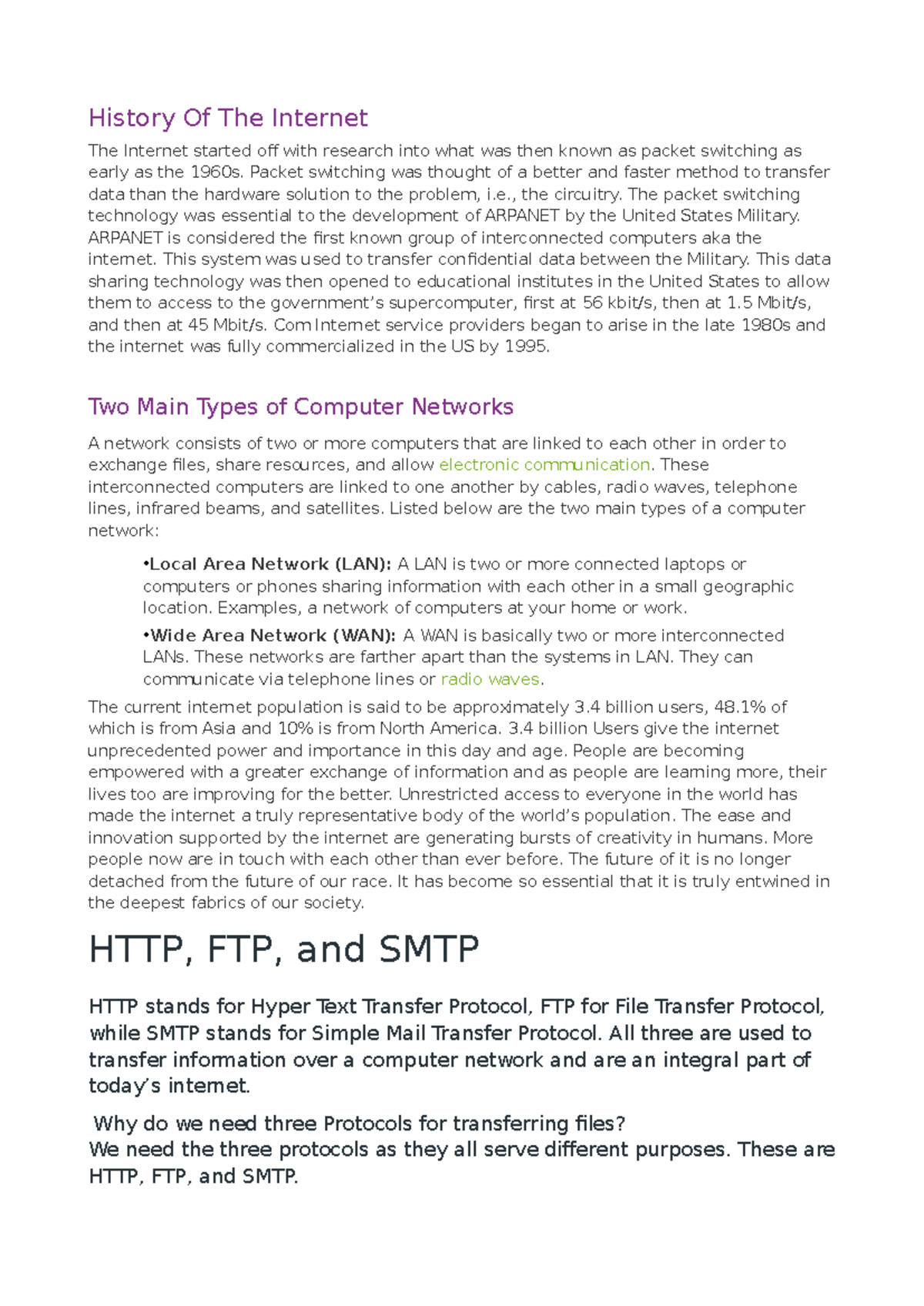 Web Notes: History & Protocols of the Internet (WEB101) - Studocu