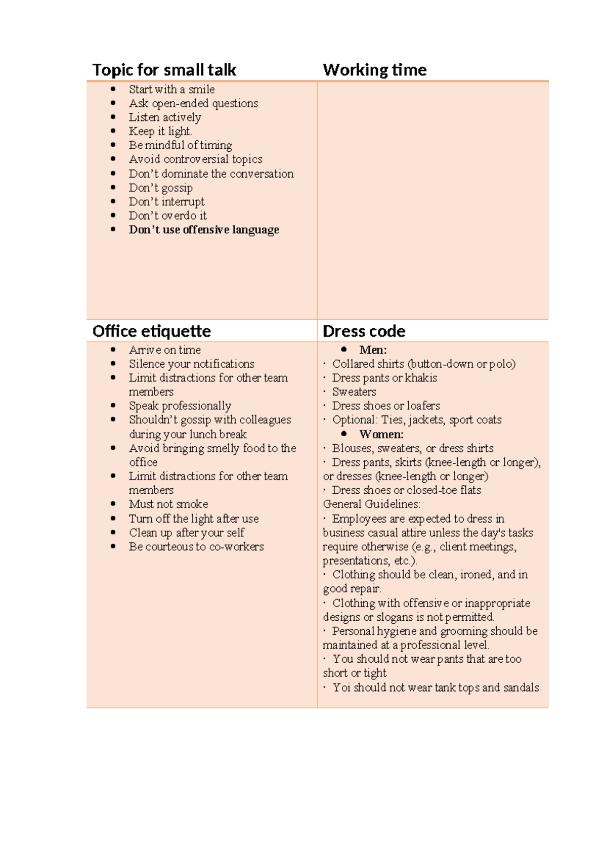 Nhóm 8 - unit 1: business conversations - Topic for small talk Working ...