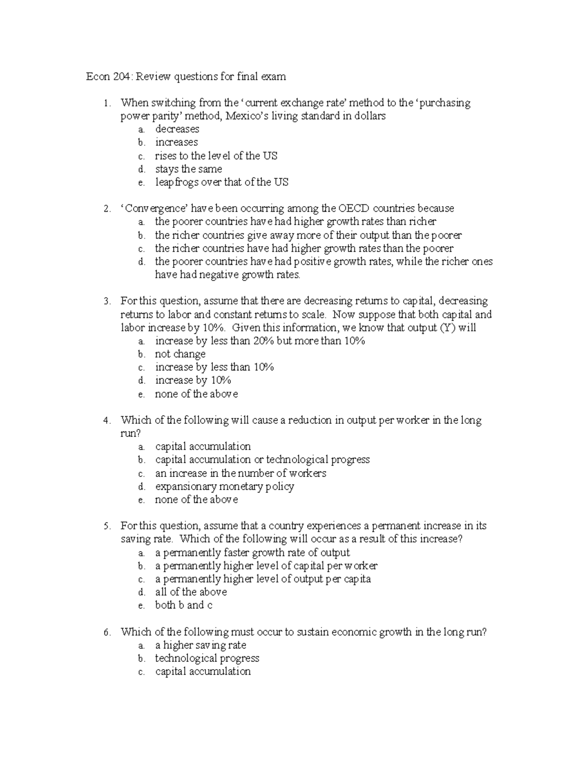 Econ 204 Final Exam Review Questions & Answers - Studocu