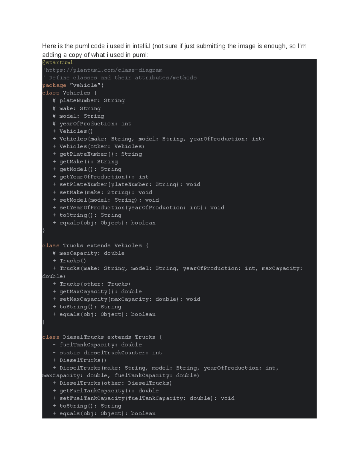 Assignment 1 - diagram puml - Here is the puml code i used in intelliJ ...