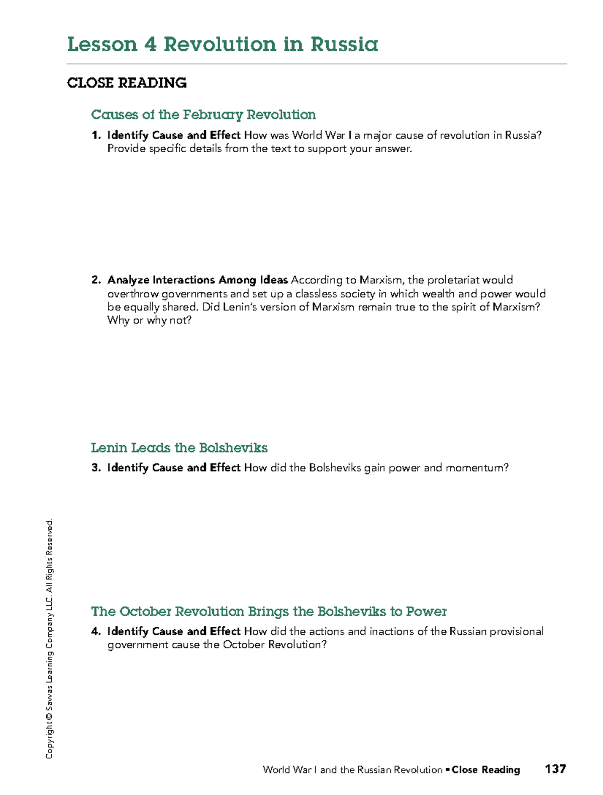 Lesson 4: Causes of the Russian Revolution - Close Reading Guide - Studocu