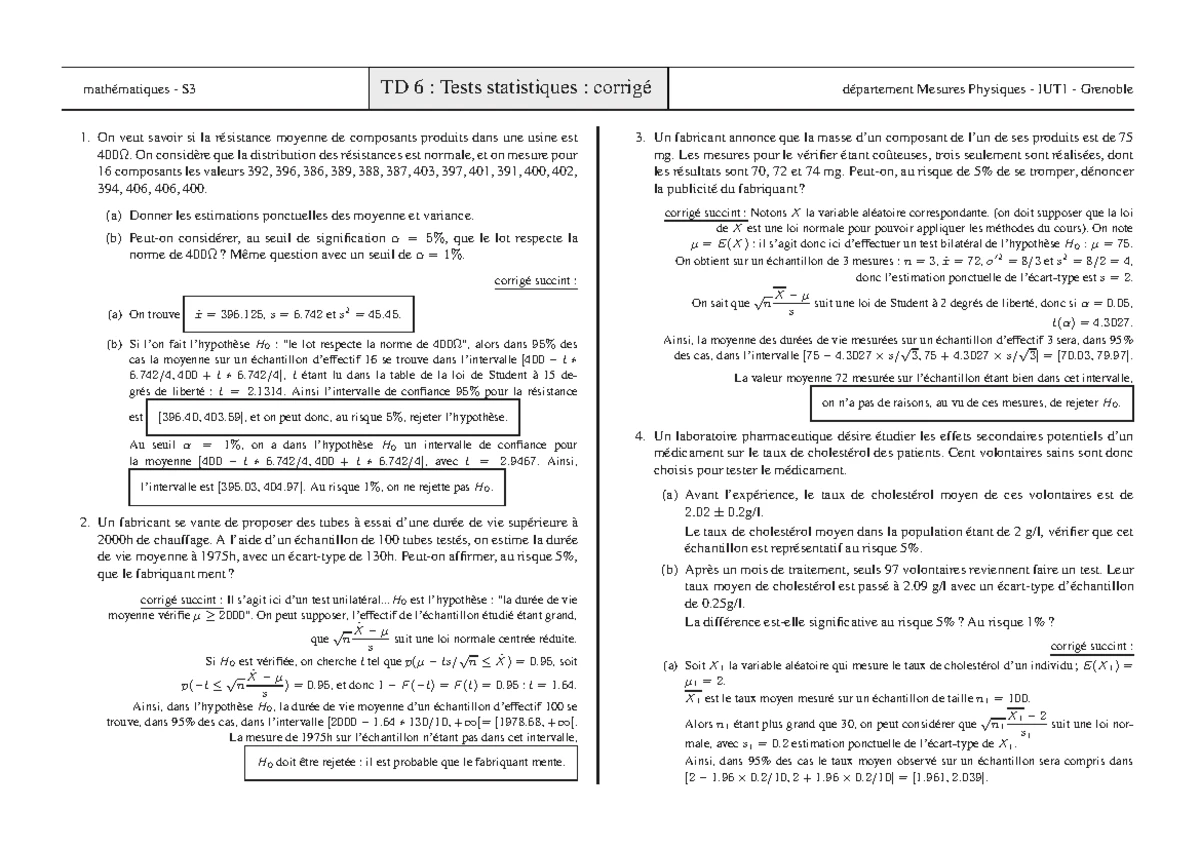 Correction TD3 L3 - Exercices Corrigés sur les Intervalles de Confiance ...