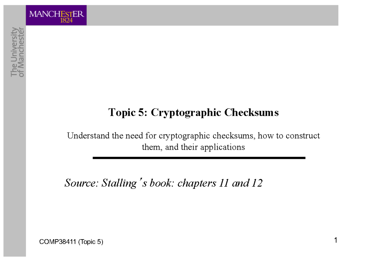 Topic 5: Understanding Cryptographic Checksums in Depth - Studocu