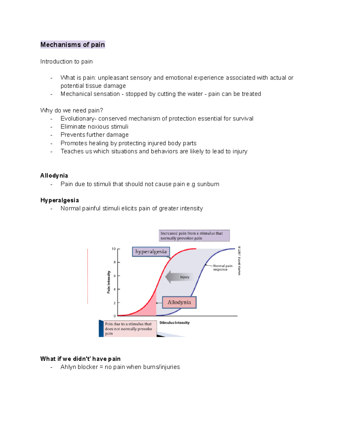 Mechanisms of Pain - Lecture Notes (Course Code Required) - Studocu