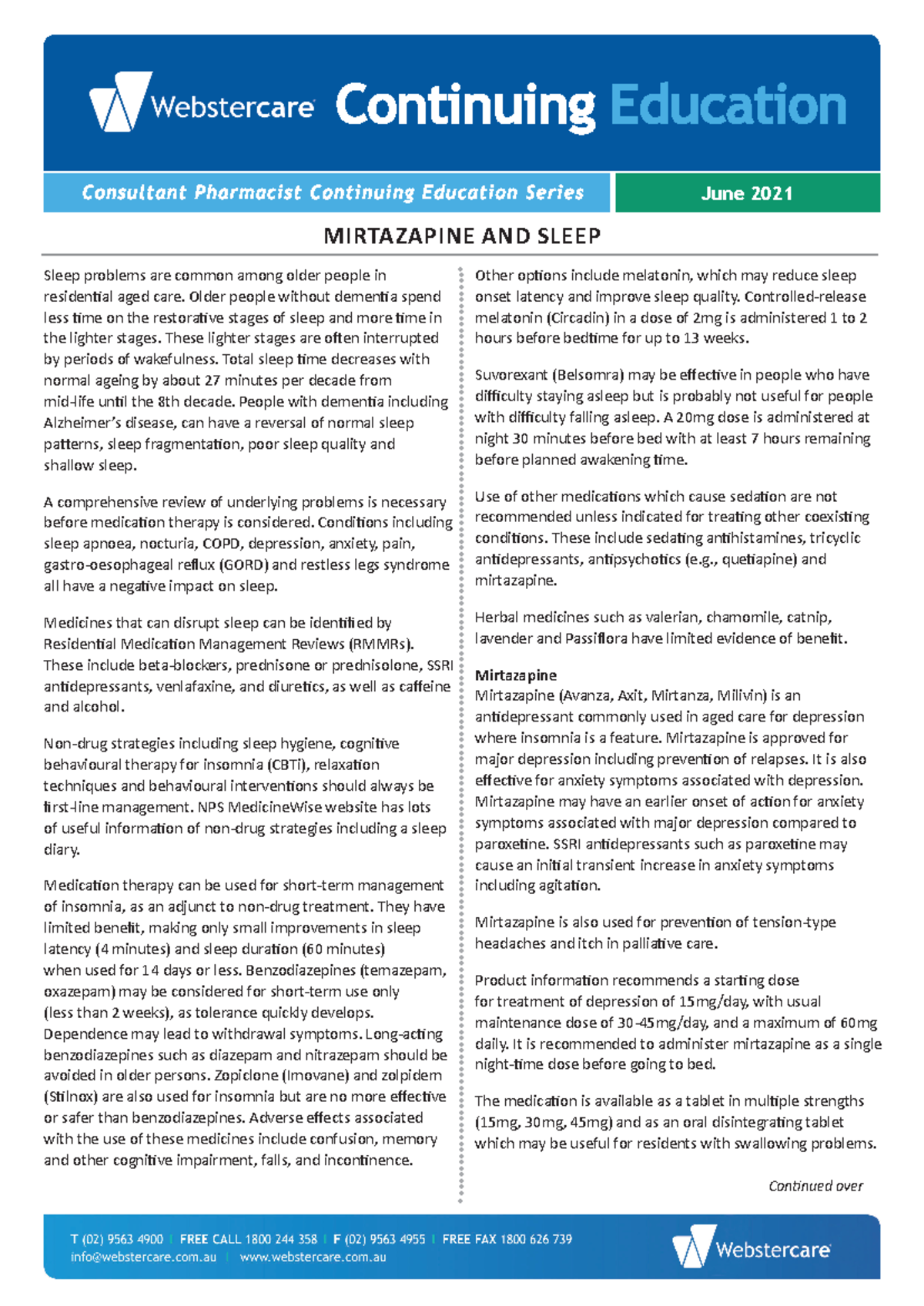 Continuing Education June 2021 - Continued over Sleep problems are ...