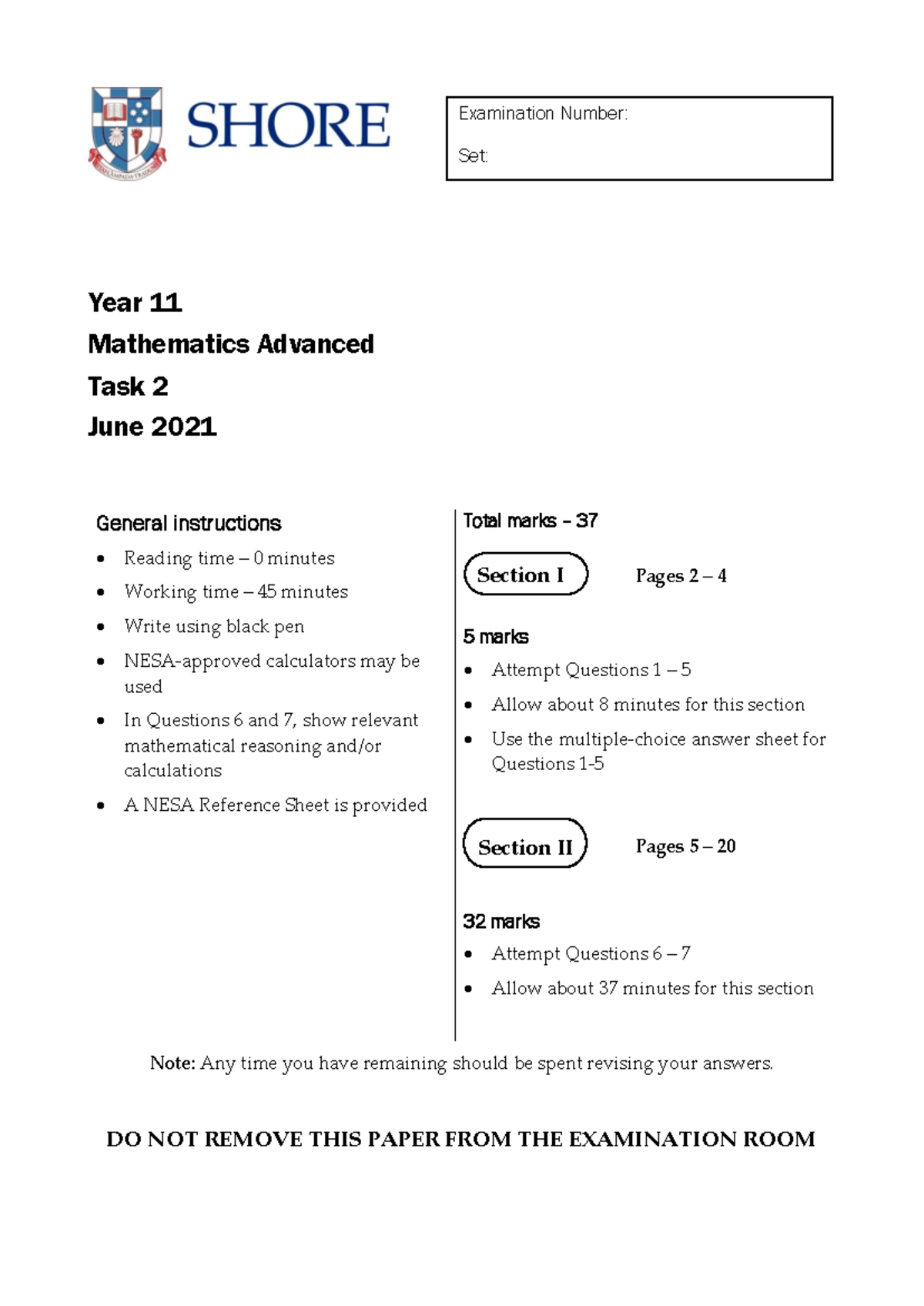 Year 11 Mathematics Advanced Task 2 Exam - June 2021 - Studocu