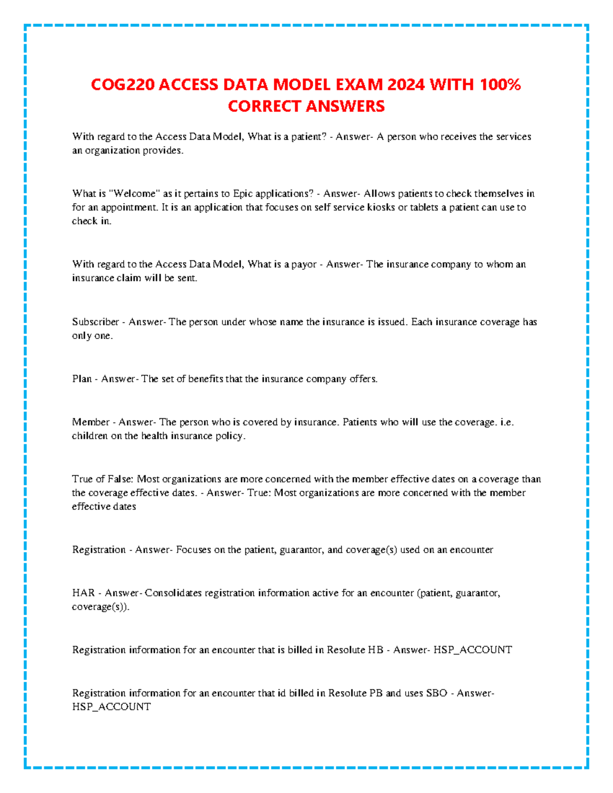 COG220 Access Data Model Exam Prep 2024: Answers & Insights - Studocu