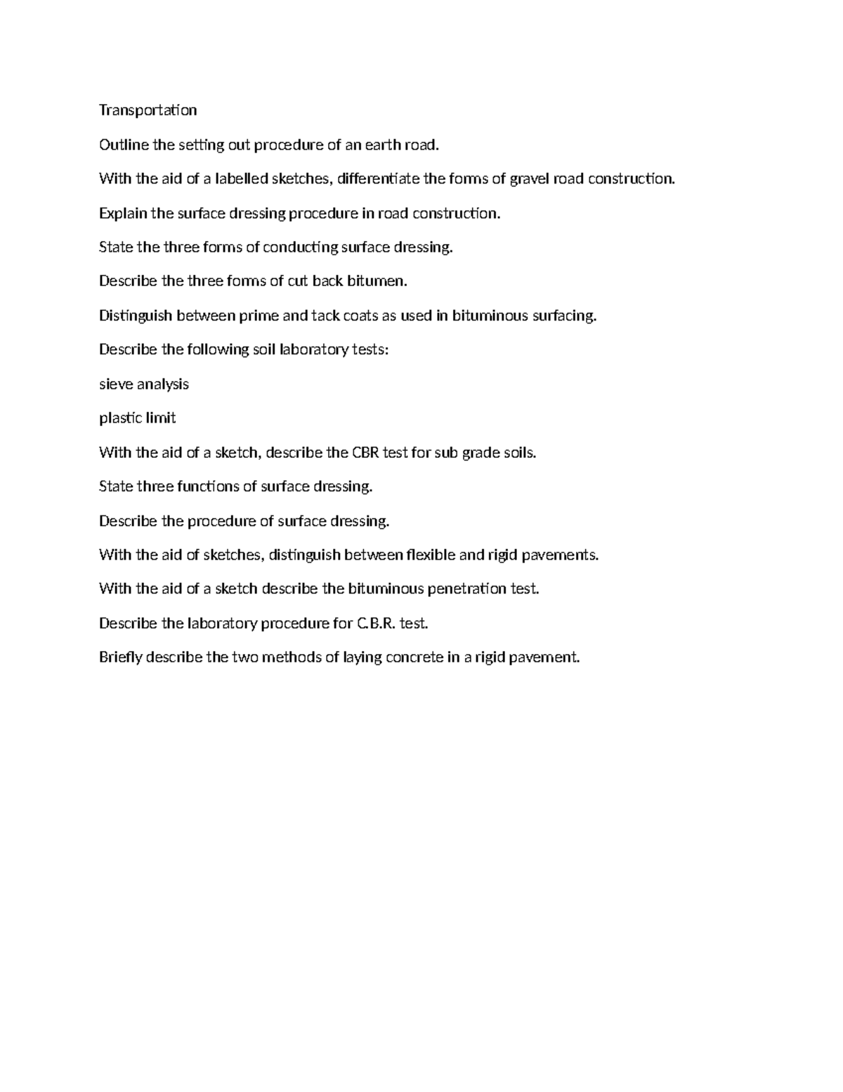 Transportation - Class Notes. - Transportation Outline the setting out ...