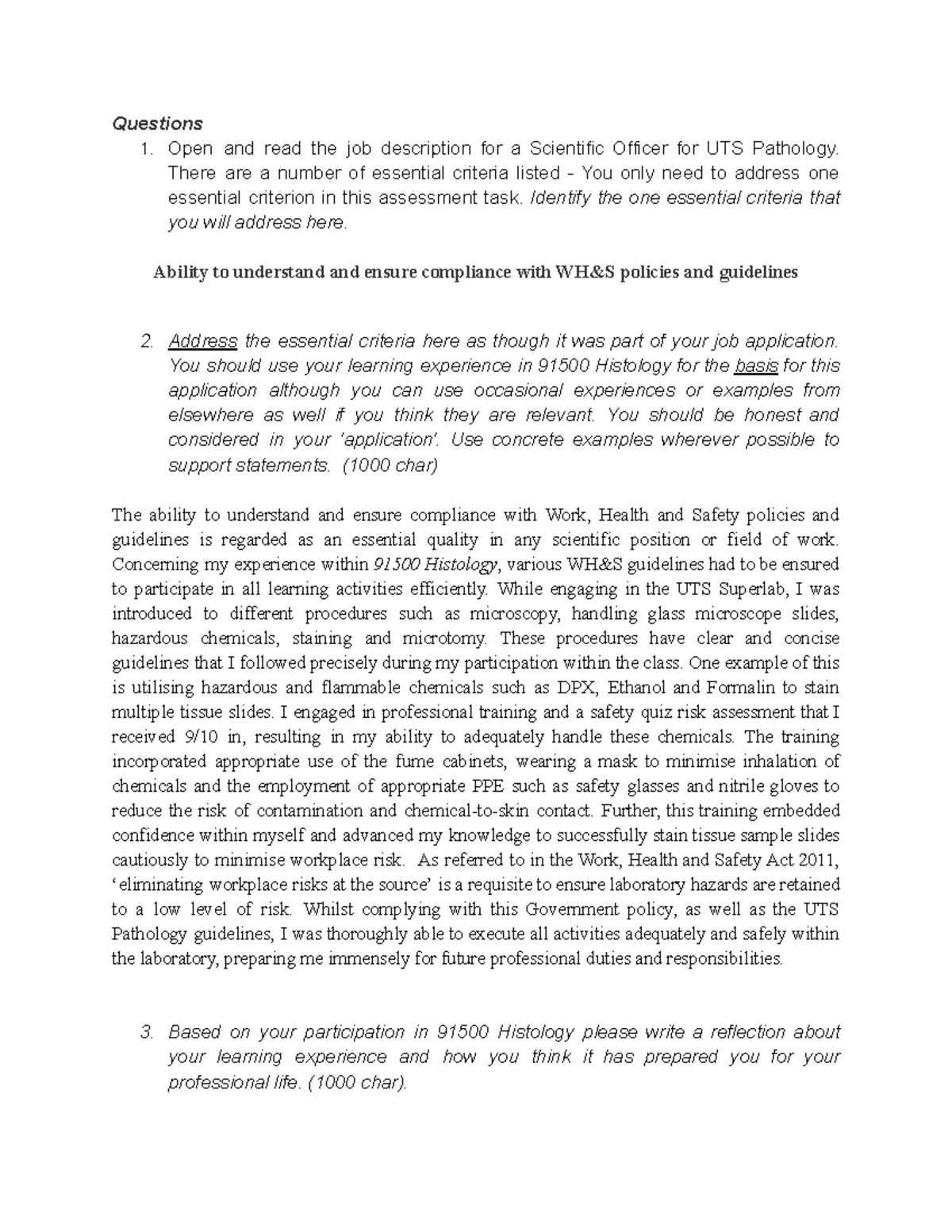 UTS Pathology Histology Report: Gross & Microscopic Descriptions - Studocu