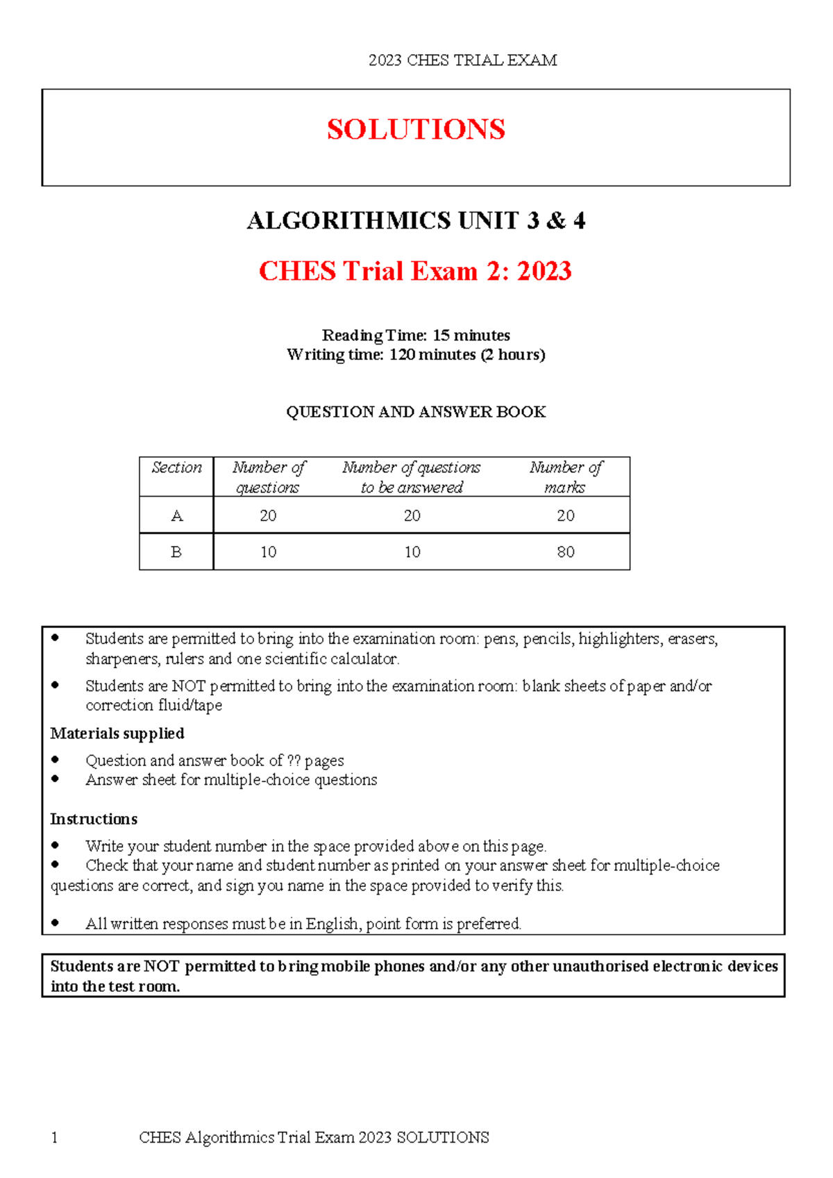 2023 CHES Algorithmics Trial Exam 2 Solutions - Studocu