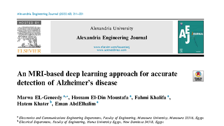 Deep Learning for Accurate Alzheimer's Detection: A CNN Approach (ENG ...