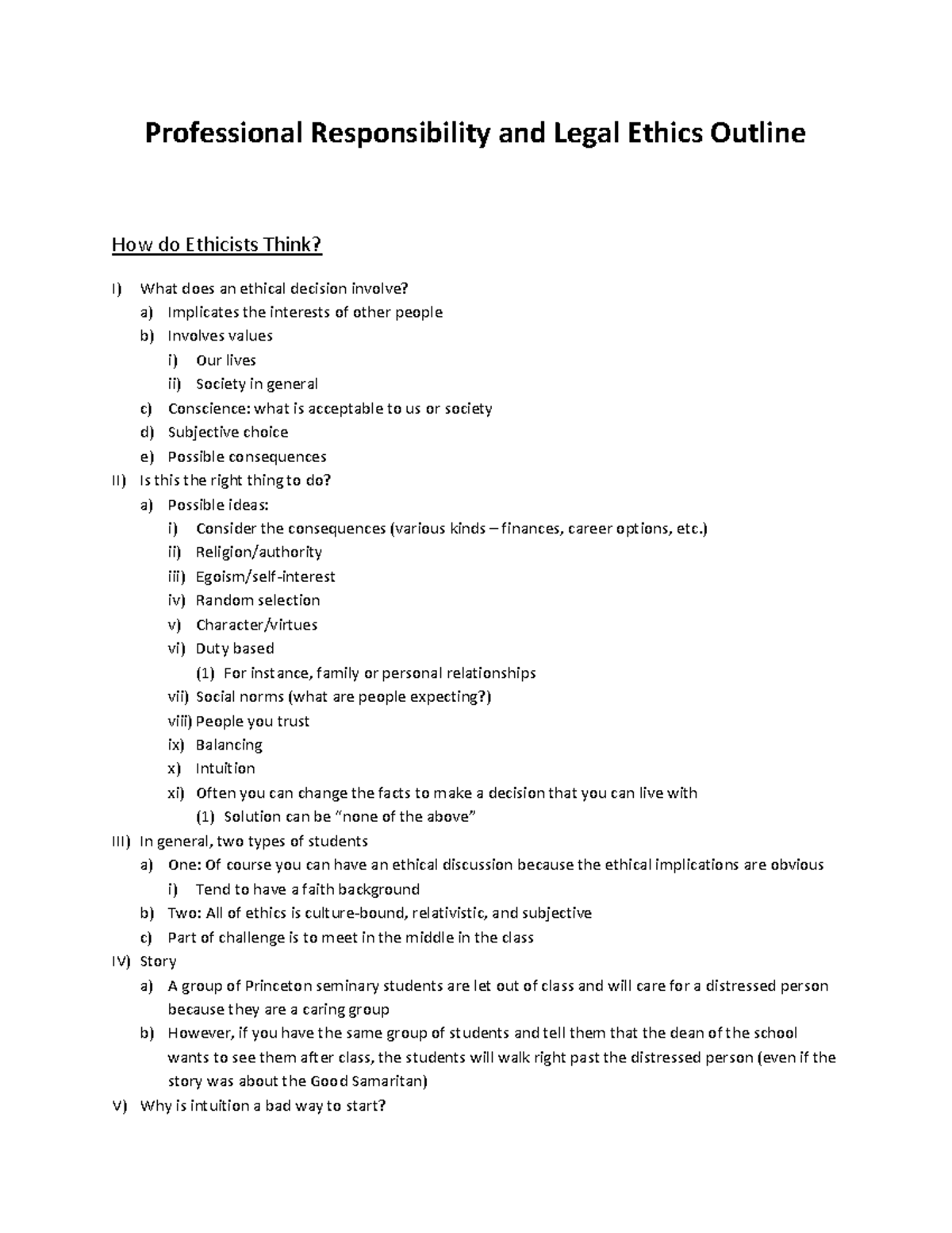 731 Legal Ethics and Professional Responsibility: Course Outline - Studocu
