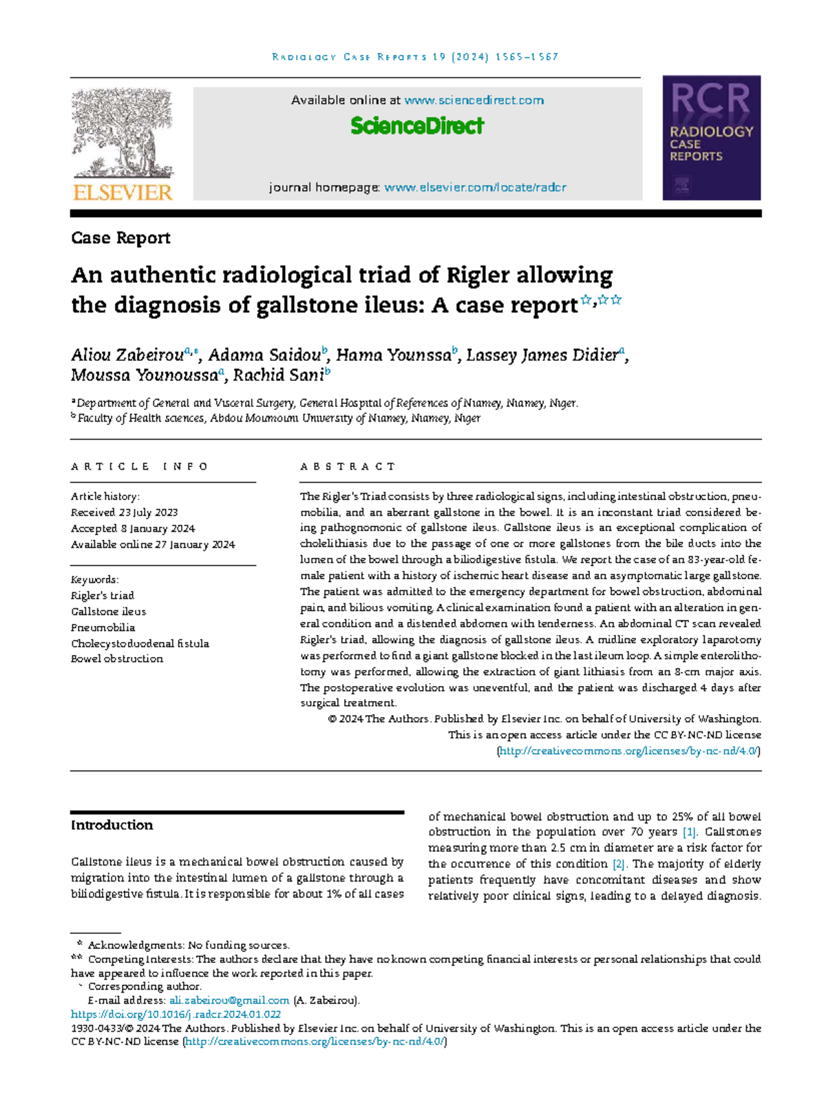 Radiology Case Reports 19 (2024): Rigler's Triad in Gallstone Ileus ...