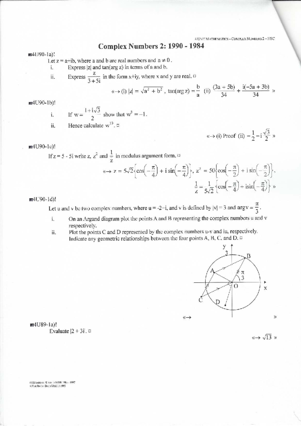 4 UNIT MATHEMATICS COMPLEX NUMBERS HSC Study Notes - Week 9 - Studocu