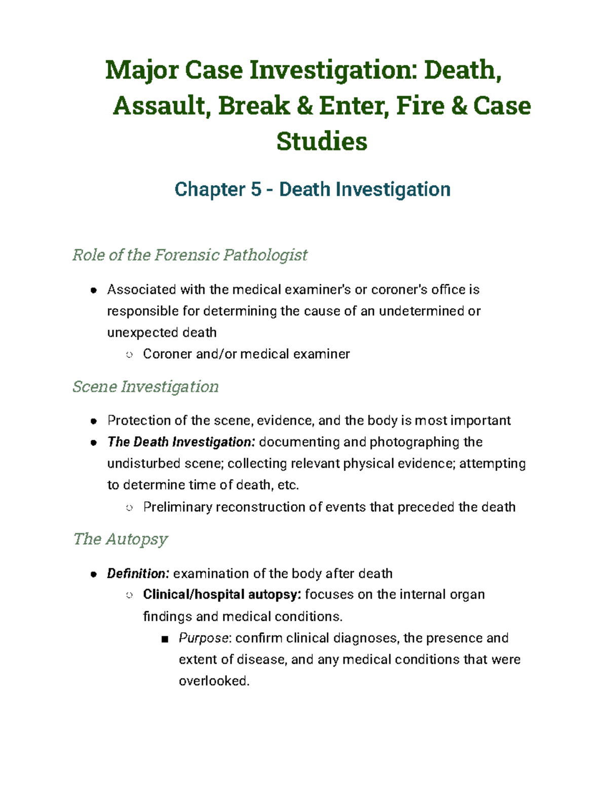 Forensic Science 101: Major Case Investigations & Death Analysis - Studocu