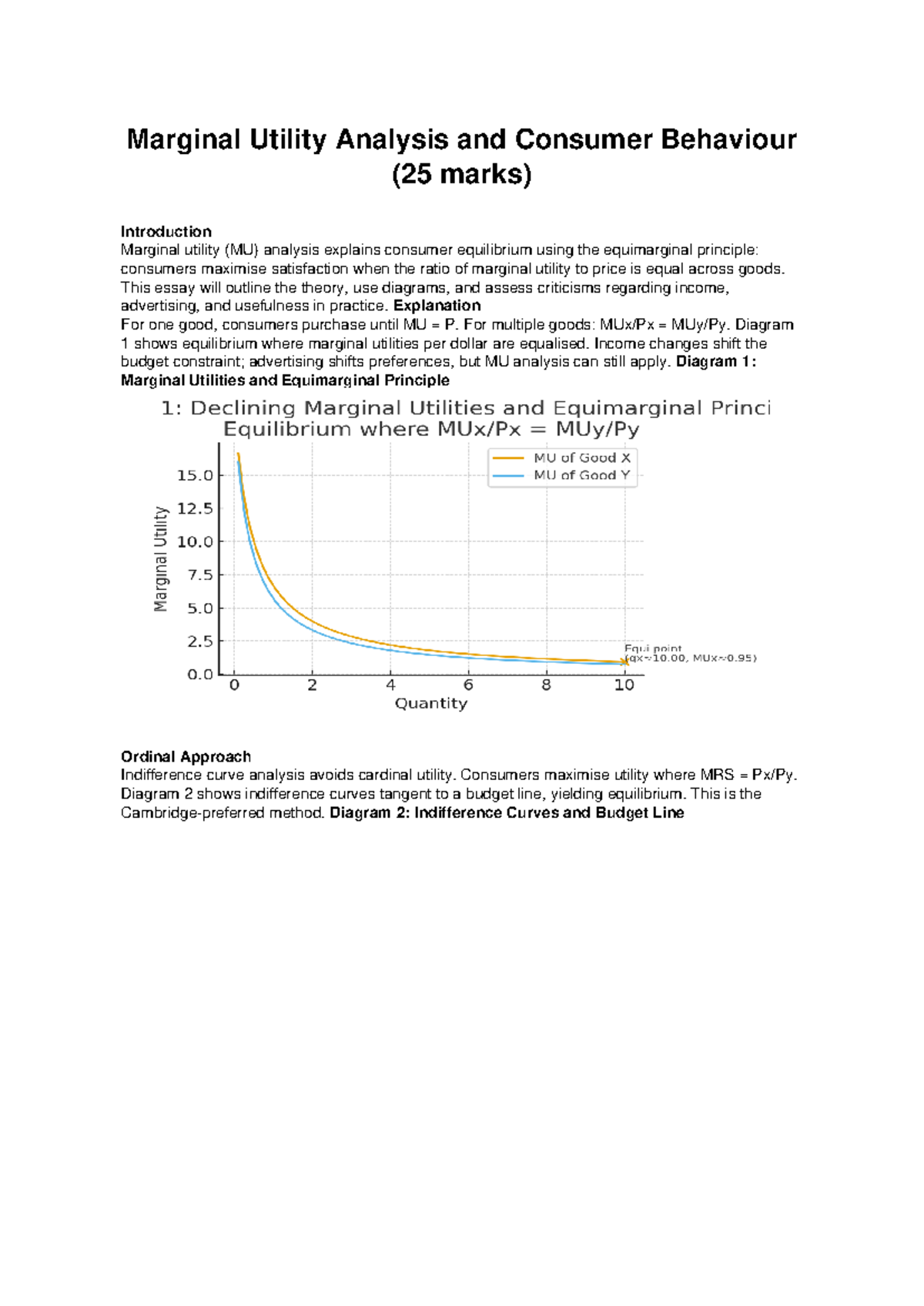 Marginal Utility Analysis & Consumer Behavior Essay (25 Marks) - Studocu
