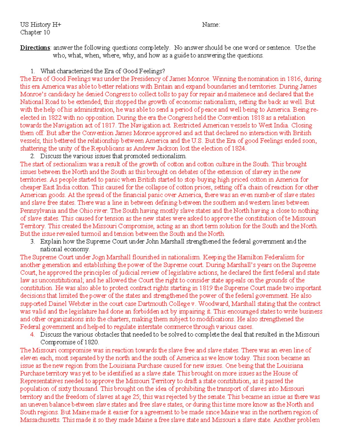 US History H: Chapter 10 Questions & Analysis - Era of Good Feelings ...