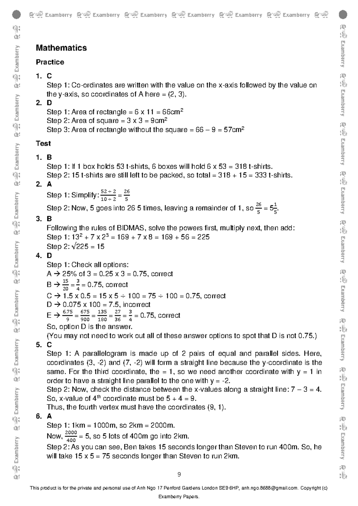 Mathematics Practice 1: EP 11 Plus GL Style A Test 8 Solutions - Studocu