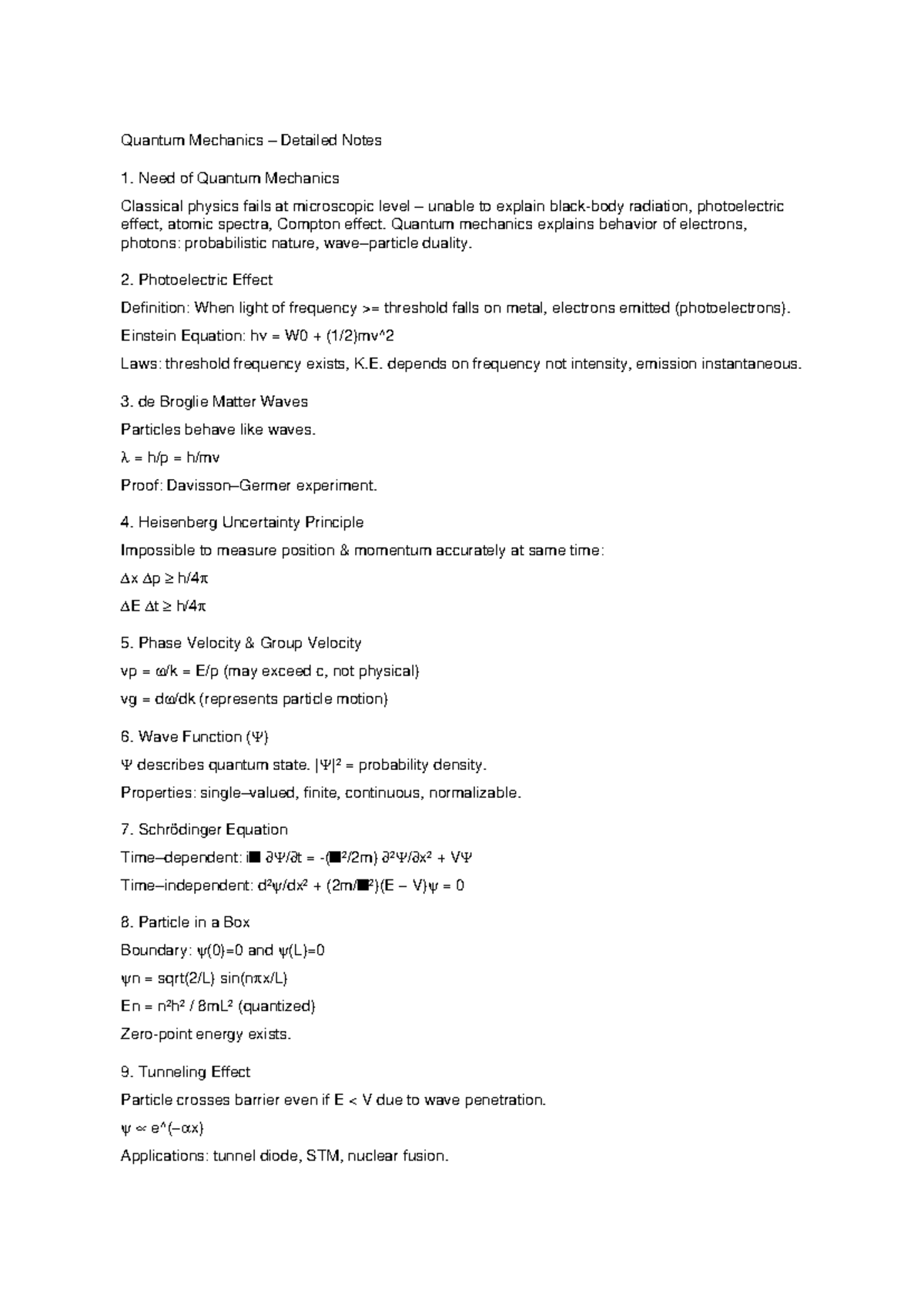 Quantum Mechanics Notes: Key Concepts and Principles - Studocu