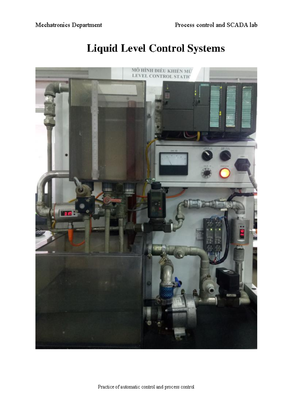 Liquid Level Control System V2: Theory & Experimental Practices - Studocu