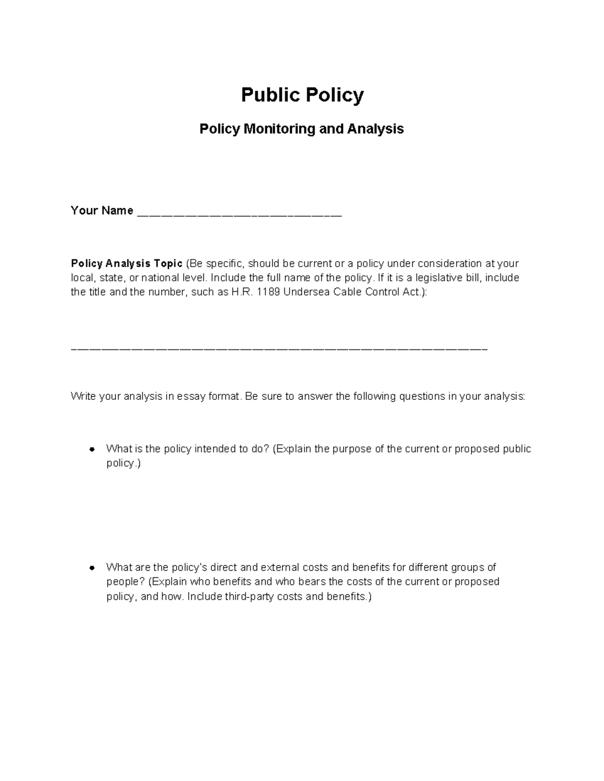 3 - Public Policy Analysis Cheat Sheet: Key Questions & Structure - Studocu